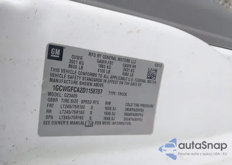 2013 Chevrolet Express 2500 Work Van из США, поврежденный, VIN 1GCWGFCA2D1158787